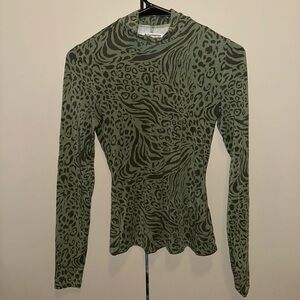 Reformation Bailey Green Animal Print Long Sleeve Top Size XS
